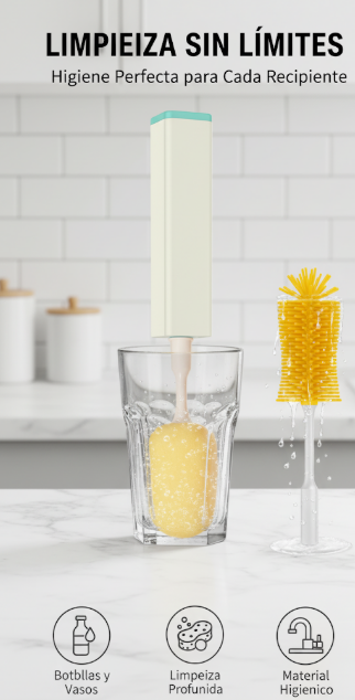 Cepillo limpiador de botellas automático.